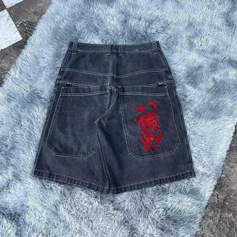 RogueWave Baggy Shorts Gothic American Pocket Druck Denim Gym Shorts 2000er Vintage Streetwear Hip Hop Basketballshorts