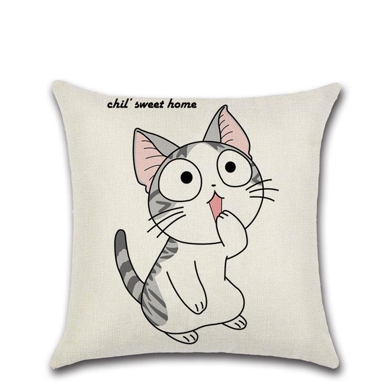 Подушка Кот Сырная Крышка Чис Сладкий Дом Декоративная Наволочка Хлопок Лен A