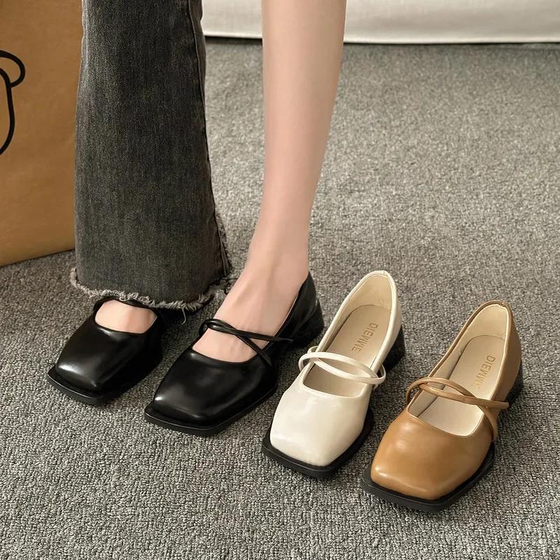 Women Spring Shallow Mouth Single Shoes Thick Low Heel Mary Jane Women Pumps Solid Color Square Toe Casual Loafers Luxury Shoes