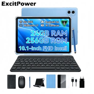 ExcitPower T20 Android 16 24GB RAM 256GB ROM Tablet 10.1 Inch FHD Display Octa Core UMS9230 T606 PC Tablet with Keyboard