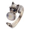 Retro Color Treasure Lucky Cat Ring Jewelry 925 Sterling Silver Inlaid Natural Moonstone Gemstone Ring Female Personality