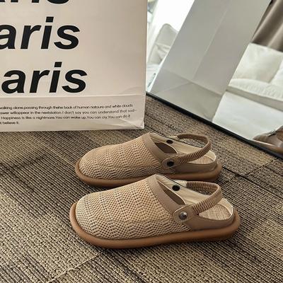 2024 Mode Heta Säljande Sommar Nya Sandaler med Tå av Mesh Damskor Mjuk Sula Platt Sula Ihåliga Stor Storlek Tvåvägssandaler