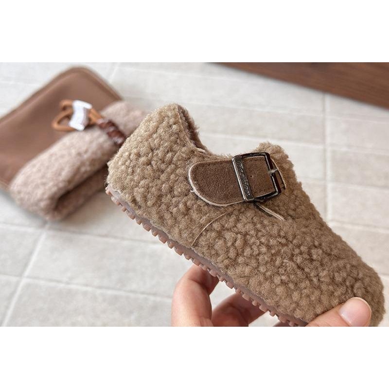 Vintage Korean Style Kids Fleece Lined Warm Fur Winter Shoes For Boys And Girls