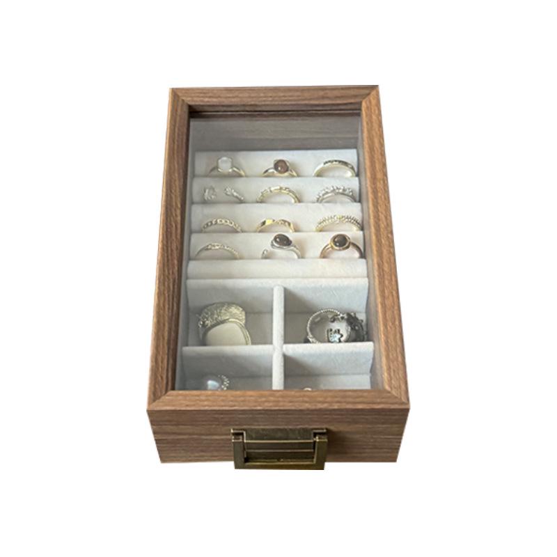 Compact Jewelry Storage Box: Solid Wood Black Walnut Display Stand for Necklaces, Earrings, Studs, Rings, and Bracelets.