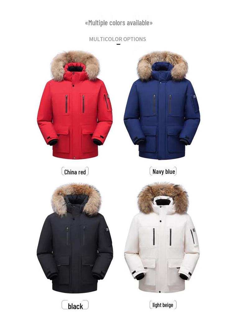 Men's Thickened Down Parka with Large Fur Collar - 2025 Winter Collection