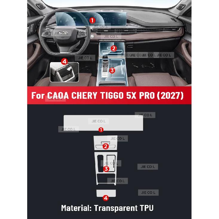 Pro CAOA CHERY TIGGO 5X PRO 2027 Ochrana interiéru vozu Průhledná TPU fólie na obrazovku středové konzole Navigace Ochrana proti poškrábání GPS fólie
