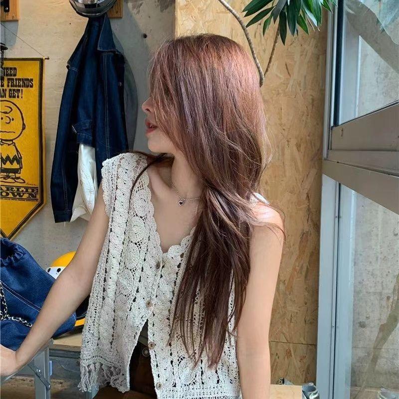 French Niche Design Hollowed-out Crocheted Knitted Waistcoat Vest for Women To Wear Outside In Summer Loose Tassel Sleeveless Spicy Girl Top
