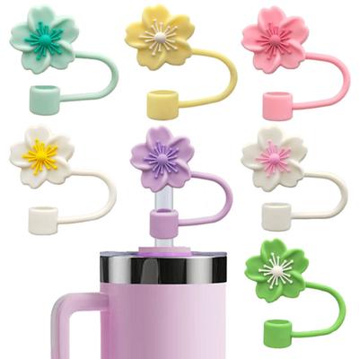 Flower Straw Cover Caps Silicone Straw Tips Lid 10Mm Reusable Dust-Proof Straw Topper For Stanleys Cup Party Decor