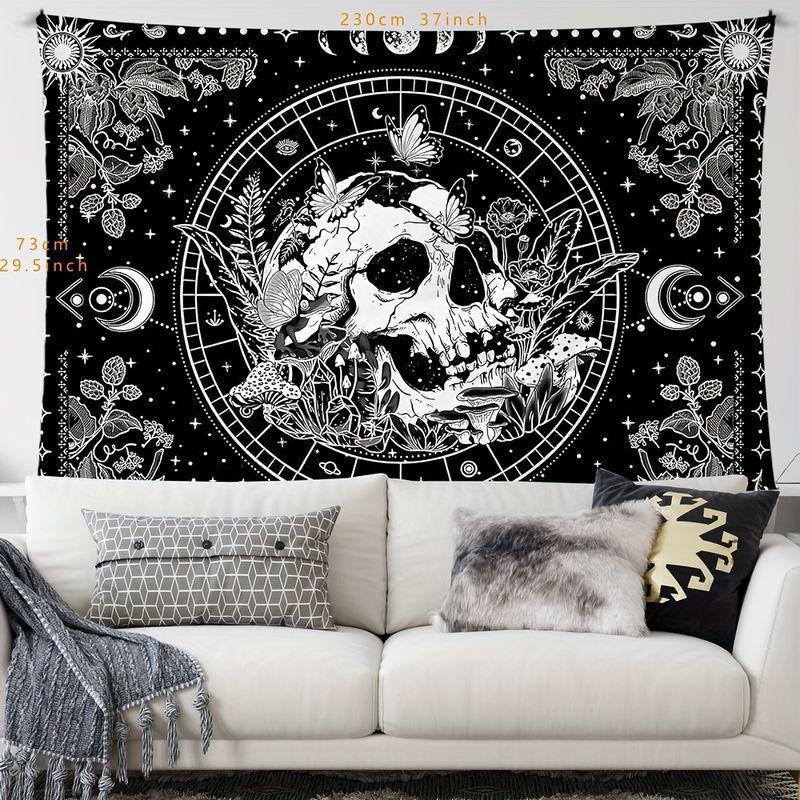 Black and White Skull Bohemian Tapestry Tapestry Background Hanging Cloth Trendy Cool Wall Decoration Room Decoration