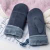 Unisex Autumn/Winter Neck-Hanging Windproof Cycling Mittens, Faux Suede Plush, Warm, Cross-Stitched, Christmas Gloves.