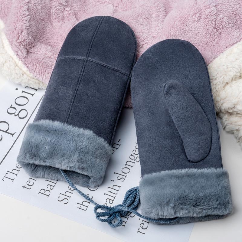 Unisex Autumn/Winter Neck-Hanging Windproof Cycling Mittens, Faux Suede Plush, Warm, Cross-Stitched, Christmas Gloves.