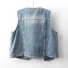 Spring Summer Women Fashion Denim Sleeveless Coat Korean Ladies Cowboy Waistcoat Tops Female Short Hole Jeans Vest Jacket
