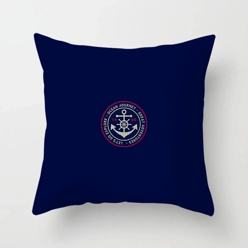 Home Decor Compass Anchor Pillow Cover Blue Mediterranean Cushion Gift Sofa Office Accessory Ornament 45x45cm
