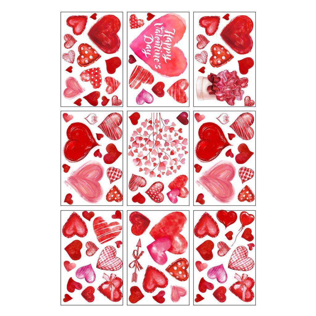 9 Sheets Watercolor Love Heart Print Window Decal Romantics Valentines Day Decors for Glass Door Window Sticker Clings