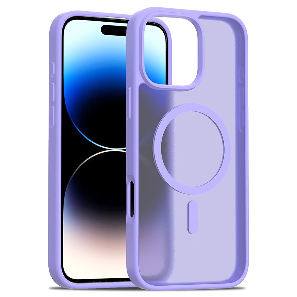 

For iPhone 16 Pro Max Compatible with MagSafe TPU Frame Acrylic Back Phone Cover Skin Touch Purple