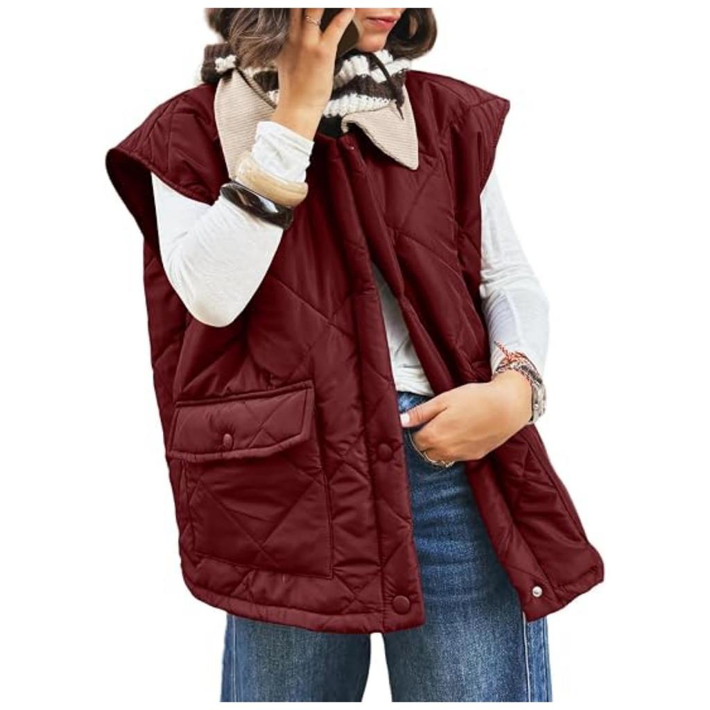 Women's Fashion Color Sleeveless Vest with Notched Lapel, Button Front and Pockets