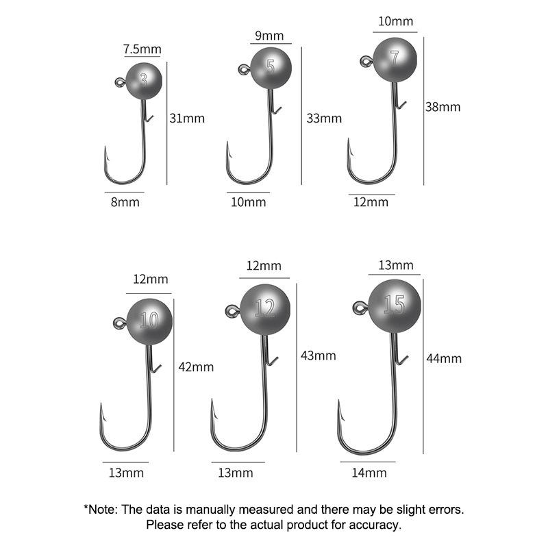 Rosewood Jig Heads Fishing Hook Long Shank Wide Gap 5G 7G 10G 14G Unpainted Ball Sharp Jighead For Trout Bass Fishing Tackle