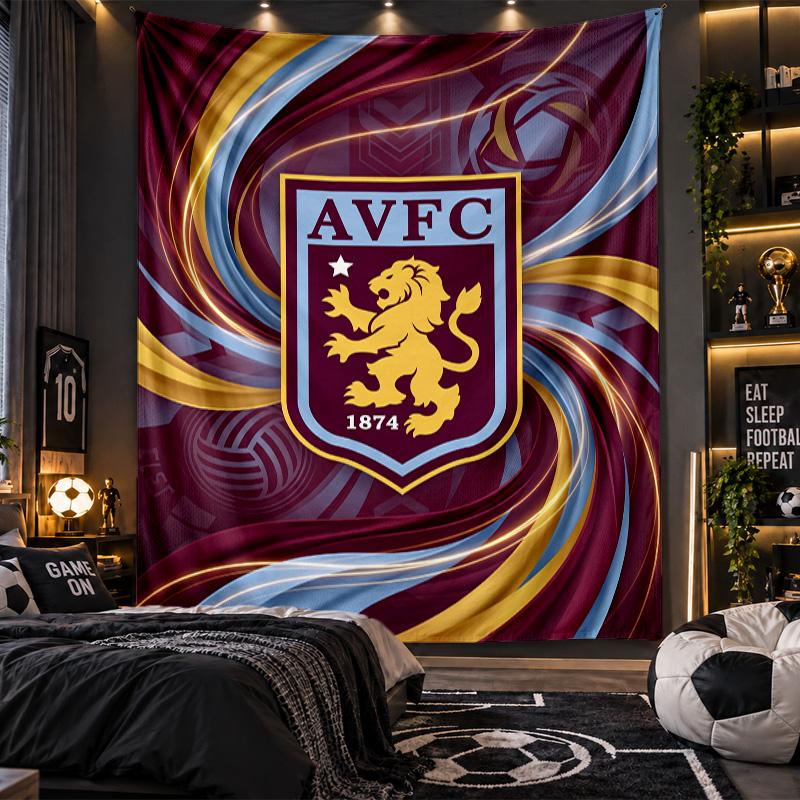 Wall Hanging Tapestry Aston Villa Football Print Cloth for Living Room Bedroom Home Decor