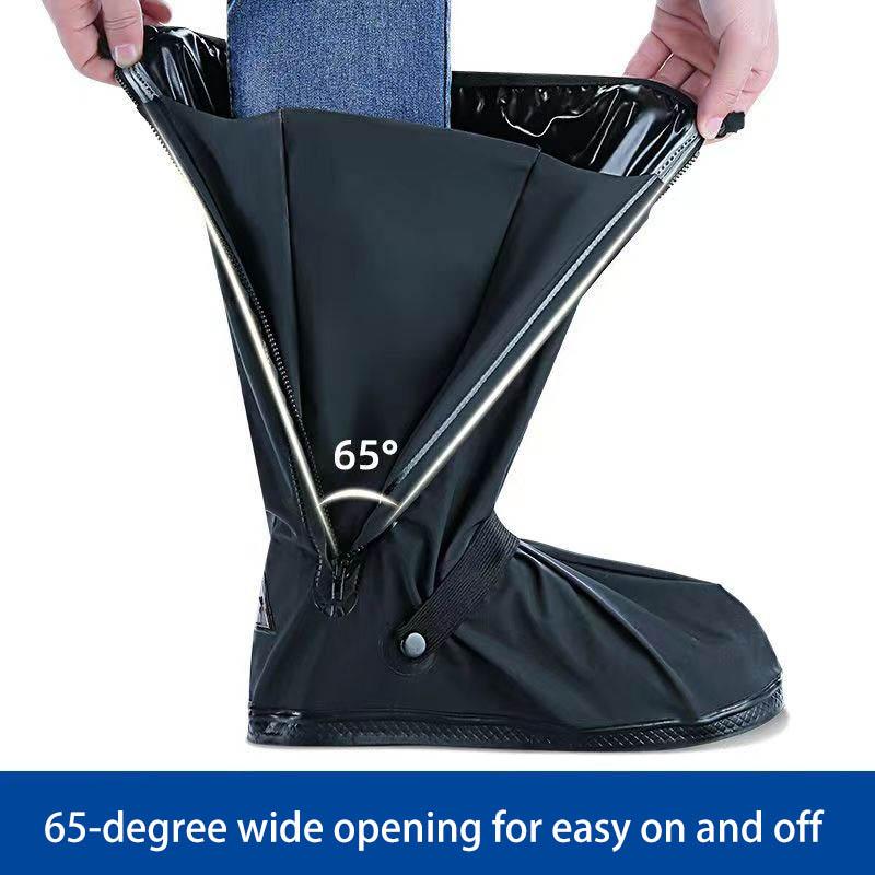 Waterproof Black Rain Boot Covers with Reflective Strips High-top Transparent Design Suitable for Motorcycles and Bicycles.