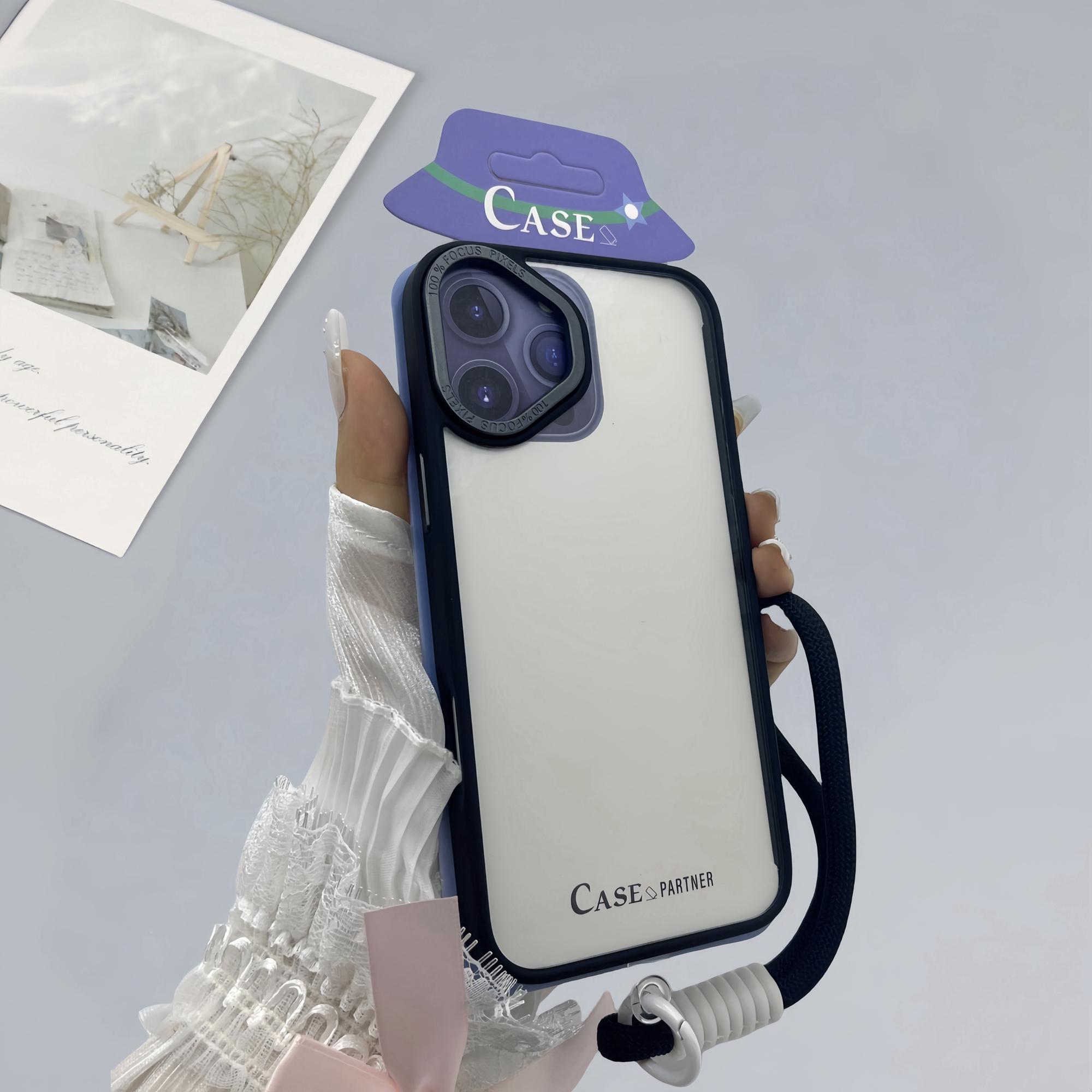 

For iPhone 16 Case Skin-Touch TPU+PC Clear Phone Back Cover with Wrist Strap Black