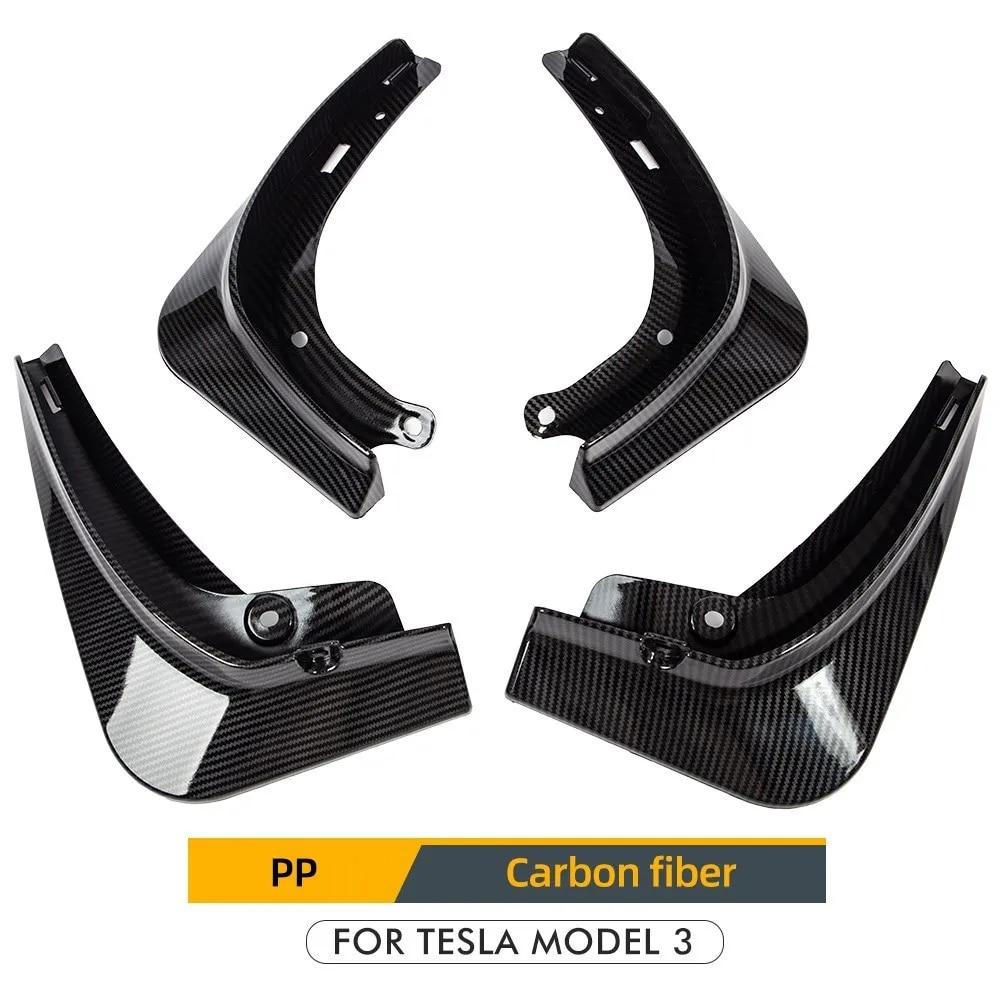 Mud Flaps Mudguards For Tesla Model 3 Y 2017- 2022 2023 Plastic Splash Guards Fender 4Pcs/set Black White Carbon Fiber Color