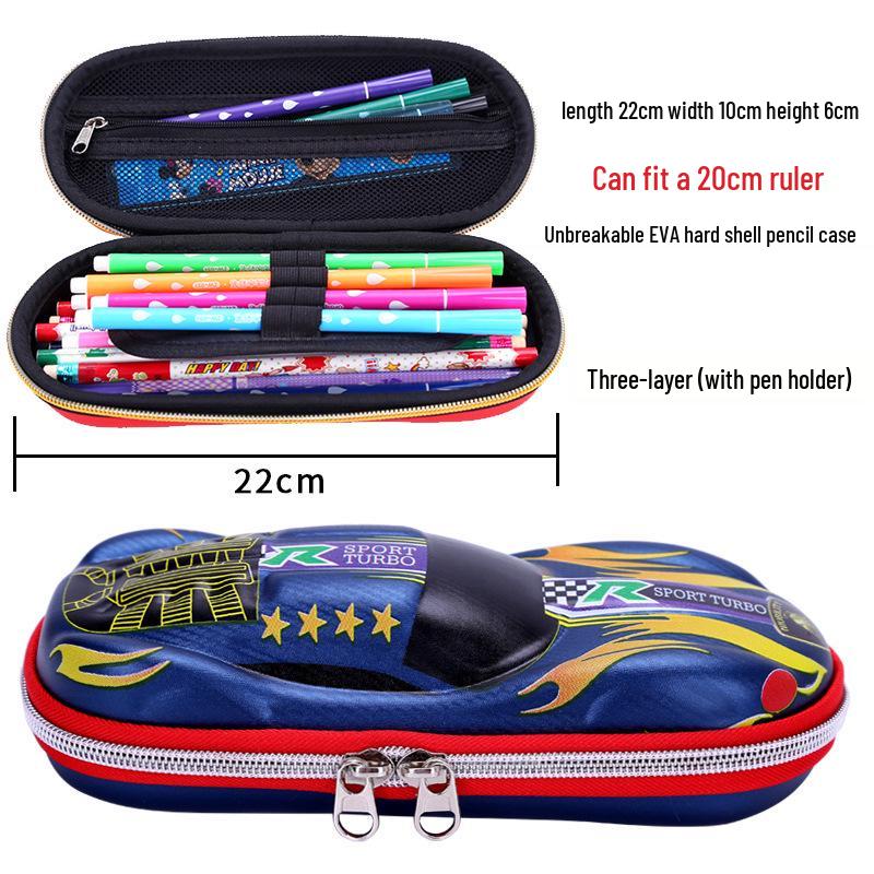 Multifunctional Pencil Case for Kids - Boys' & Girls' School Supplies Stationery Bag with Car Theme
