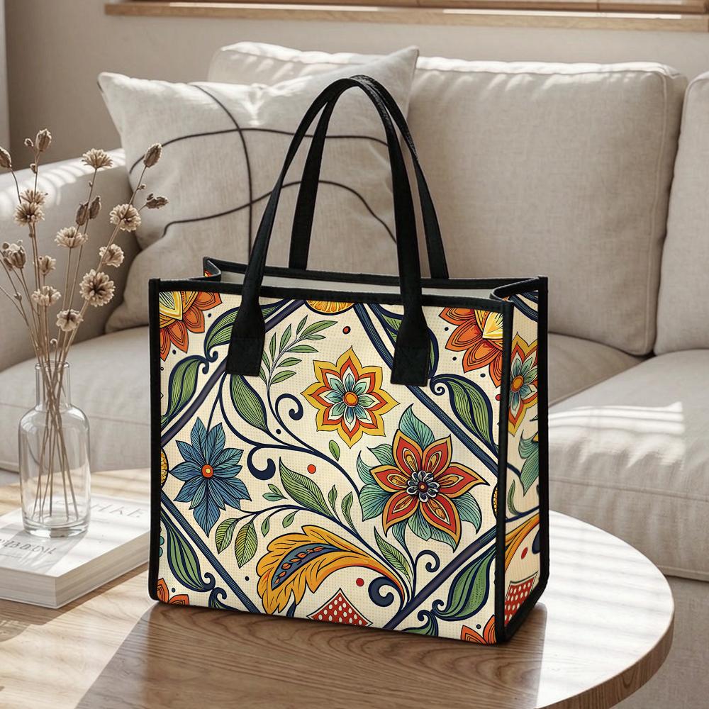 Bohemian Floral Pattern Casual Tote Stylish Daily Carry Handbag