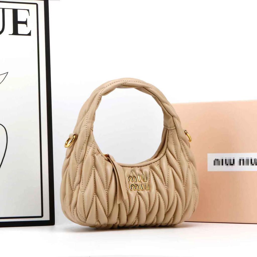 Miu House Lambskin Ruched Dumpling Hobo Bag: Trendy Crescent Underarm Crossbody for Women