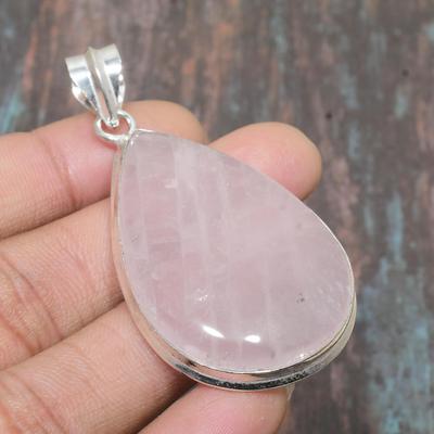 Rose Quartz Gemstone Handmade Solid 925 Sterling Silver Jewelry Pendant For Women