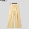 INCERUN Men High Waist Zipper Ruffled Pants Solid Casual Long Trousers Pockets