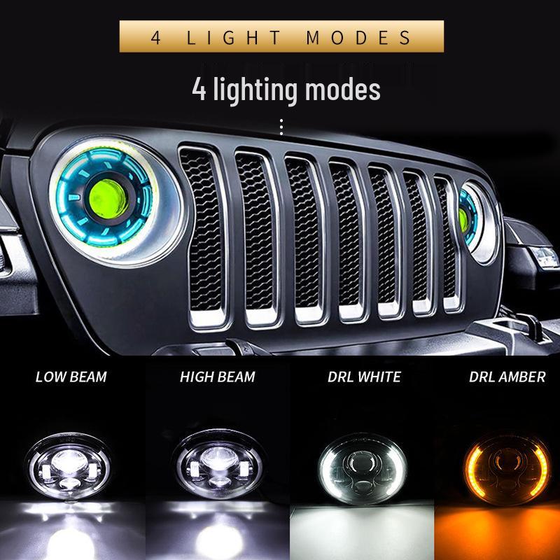 7" Wrangler LED Off-Road Headlight: Crescent Harley Motorcycle Spotlight with High/Low Beam