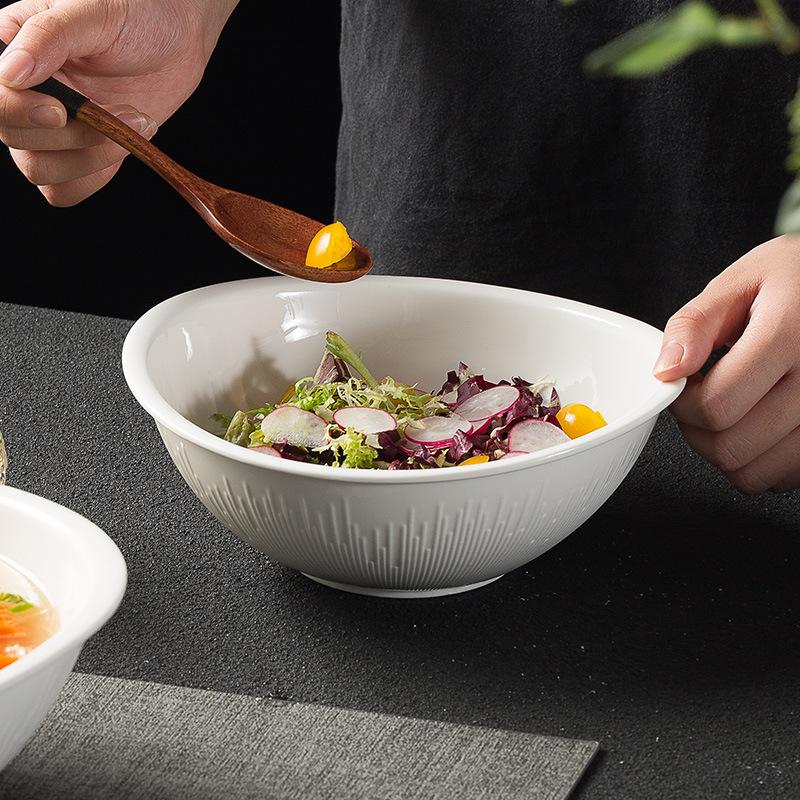 Creative Ingots Soup Noodle Bowl For Home Use High-End Deep Dish Restaurant Salad Bowl Nordic Style Pure White Ceramic Tableware