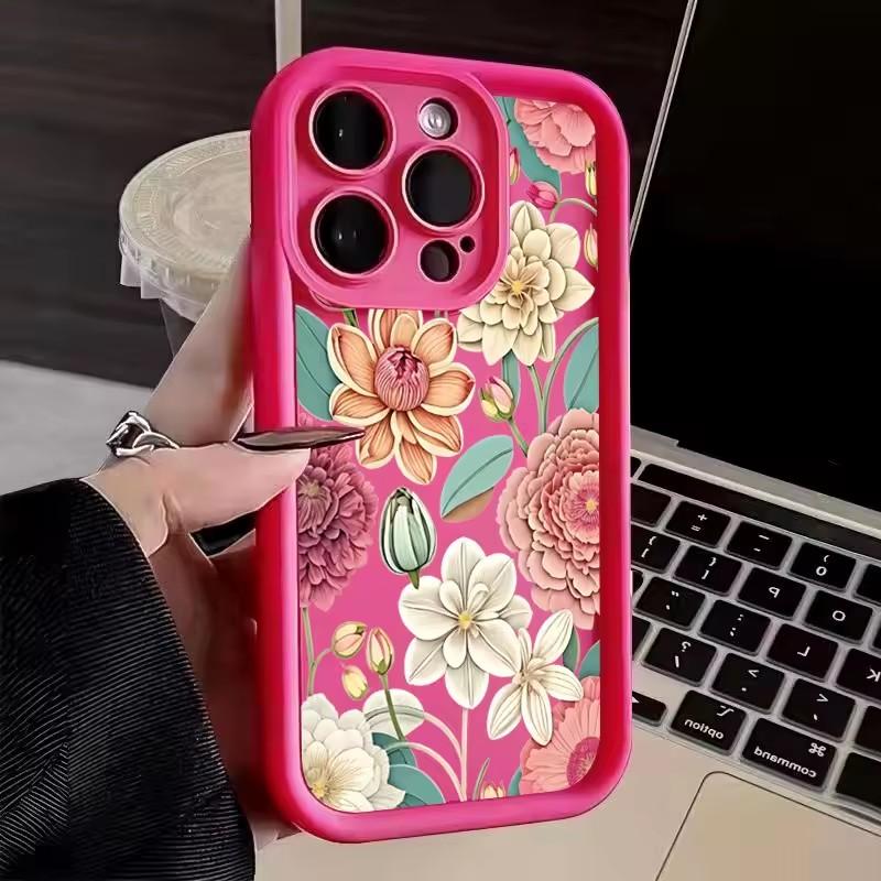 Floral Summer Thickened Anti-Fall Phone Case for iPhone16E 14 15 11 12 13 16 Pro Max 7 Plus XS XR bump Solid Silicone Back Cover