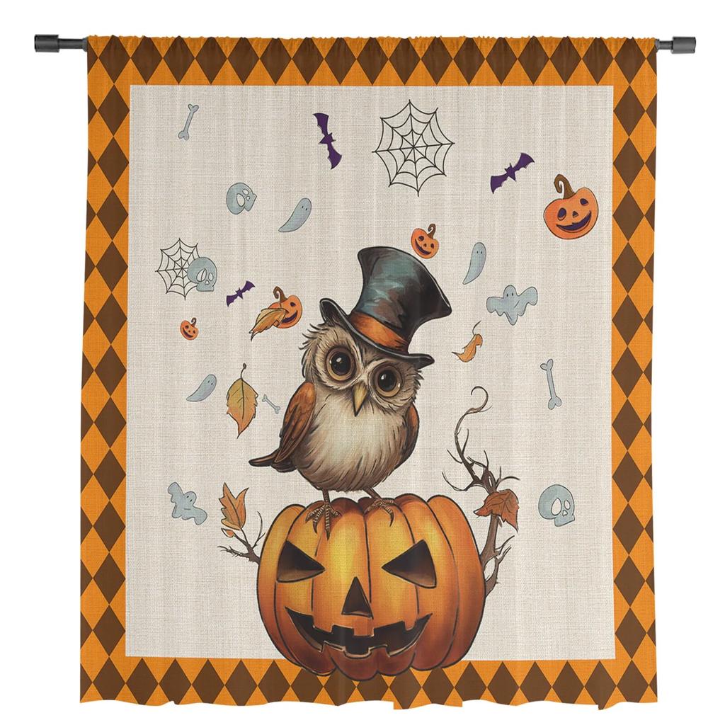 Halloween-Kürbis-Eule, transparente Vorhänge für Wohnzimmer, Schlafzimmer, Tüll-Vorhang für Küche, Voile-Vorhang, Blindpaneele