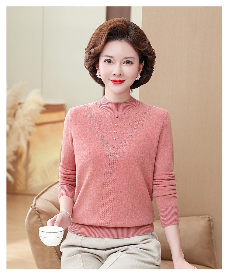 Mom's Pure Cashmere Half-High Collar Sweater - Stylish Autumn & Winter Knit, Loose Fit, Women's Base Layer