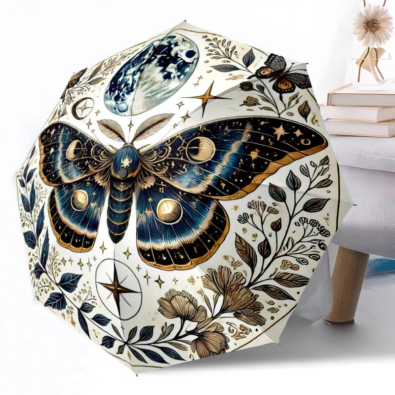 Moonlit Moth Garden Automatic Umbrella Compact 8-Rib Design Lightweight All-Season Travel Outdoor Accessory Perfect Gift for Women Men