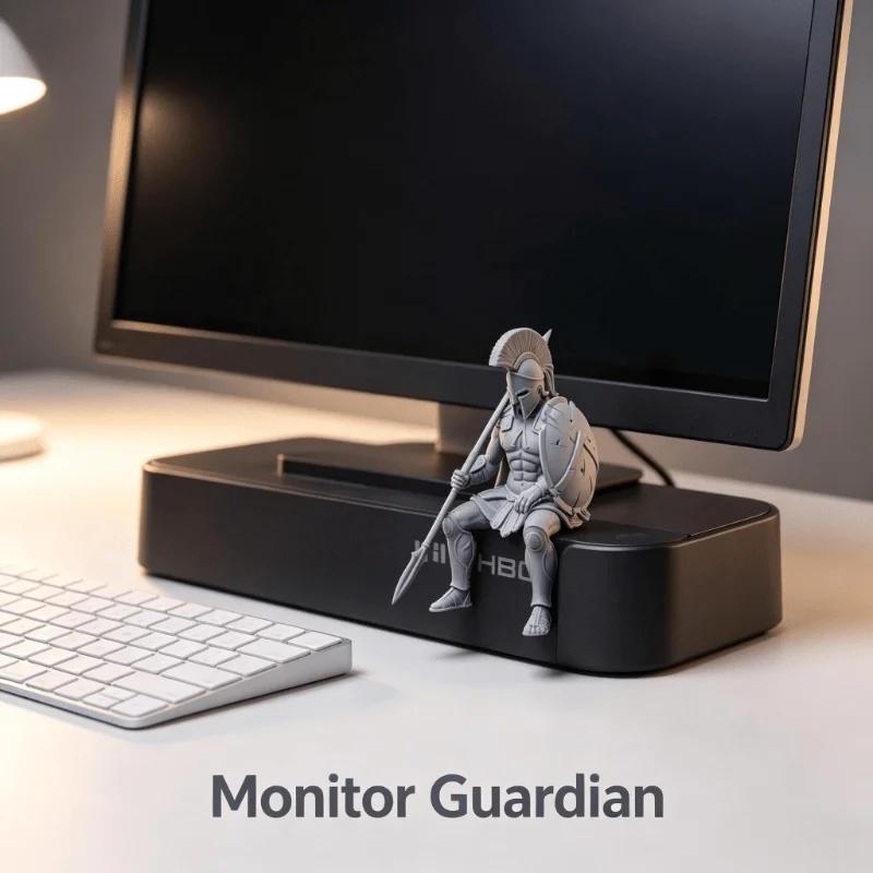 Sitting Spartan Warrior Figurine 3D Printed Hanging Leg Greek Statues Display Screen Mini Decor for Gaming Desktop Office Gifts