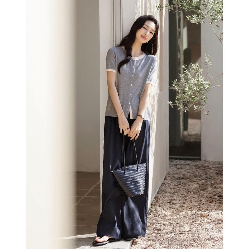Demana Lyocell Kontrast Rundhals Strickjacke