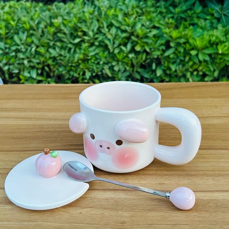 Cute Pig Souvenir Gift Cup Ceramic with Lid Mug Large Capacity Water Cup Birthday Gift Girl Couple Cup