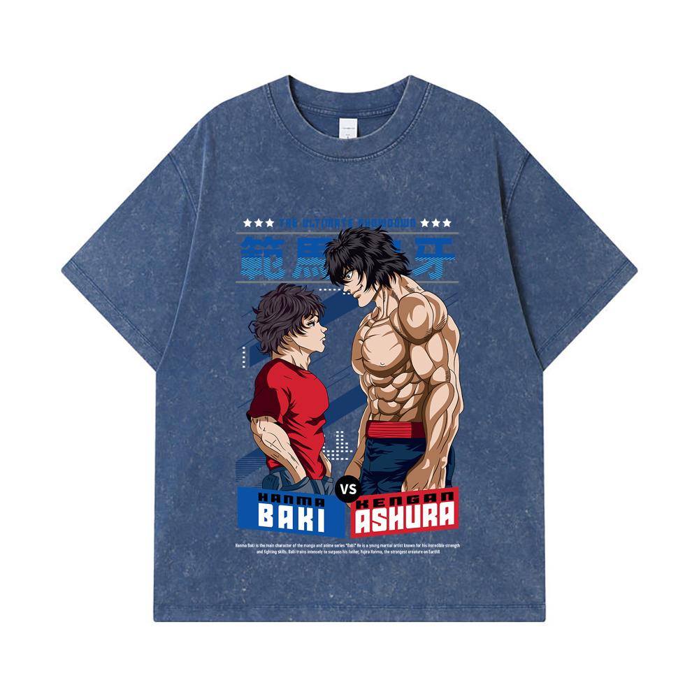 275 GSM Washed T-shirts 100% Cotton Baki V2 Baki Ashura Print Unisex Heavy Cotton T Shirt