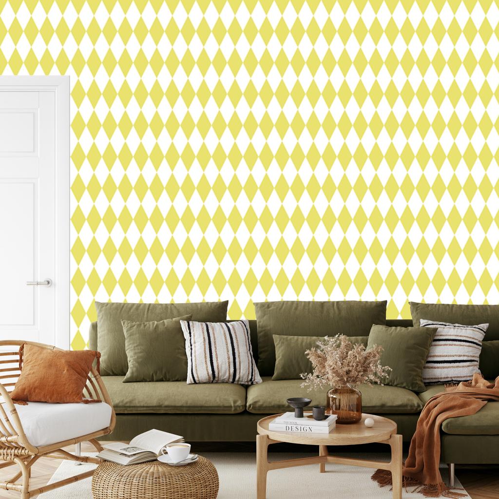 Harlequin Diamonds Wallpaper Cream, White and Yellow for Living Room and Bedroom 50x1000