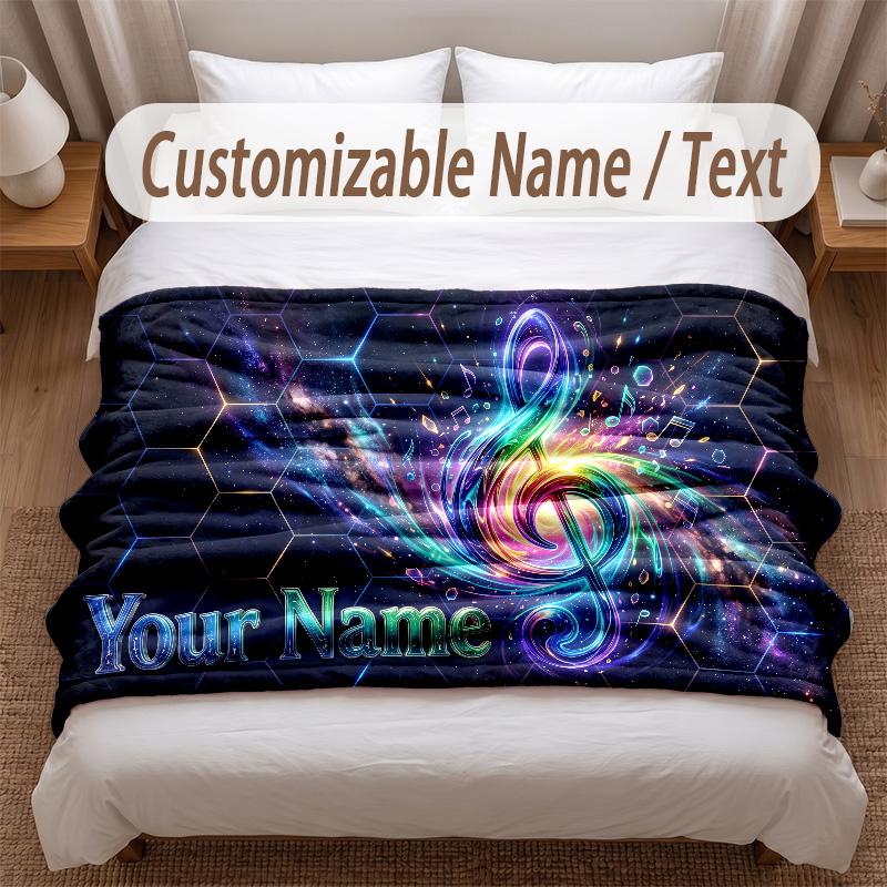 Music General Theme Soft Blanket Personalized Custom Name Text Print Warm Blanket Home Sofa Bedroom Decor