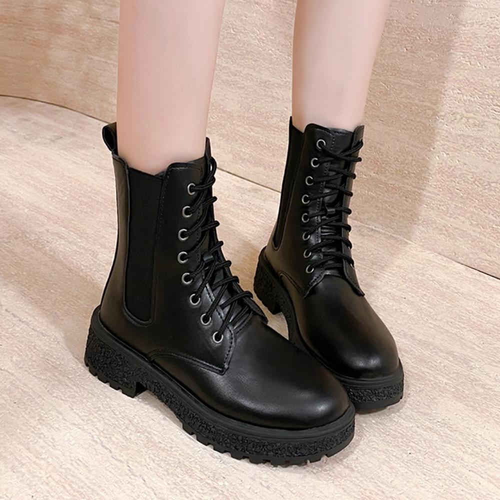 

Весенняя женская обувь Удобные модные ботинки Женские короткие ботинки Ботинки челси на среднем каблуке с толстым круглым носком 35