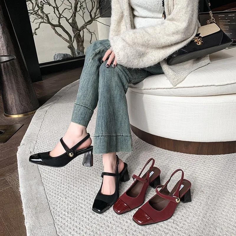 Fashion Women's Shoes 2025 Summer Slingbacks Women's High Heels Fashion Buckle Shoes Women New Office Pumps Ladies Square Toe Sandals