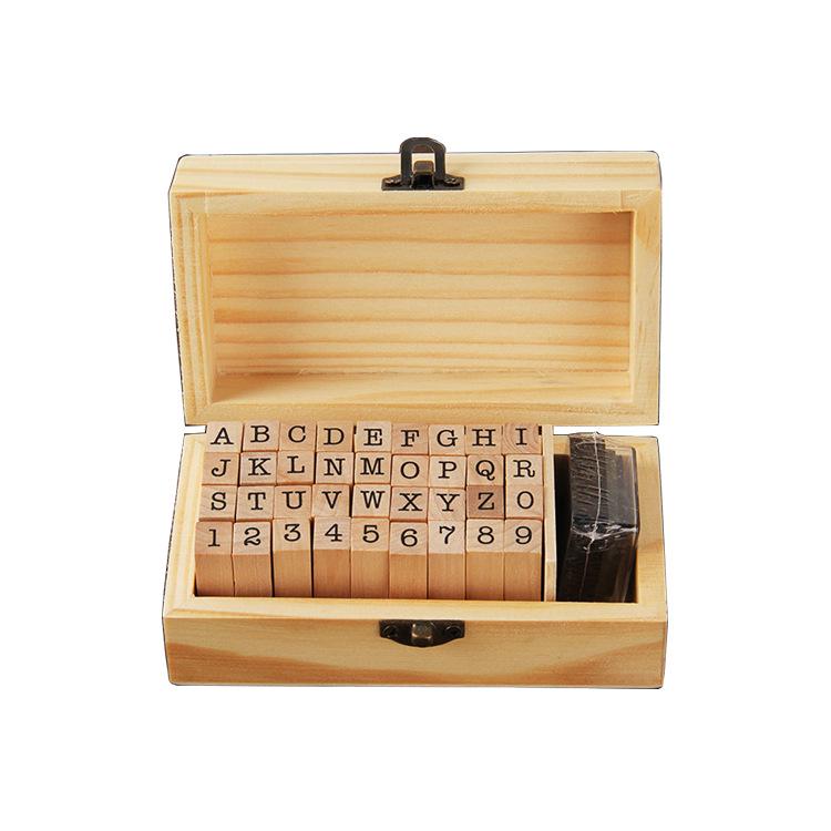Ming Dynasty-Inspired Seal Set: 36 Ink Pad Wooden Stamps with Letter and Number Typewriter Designs