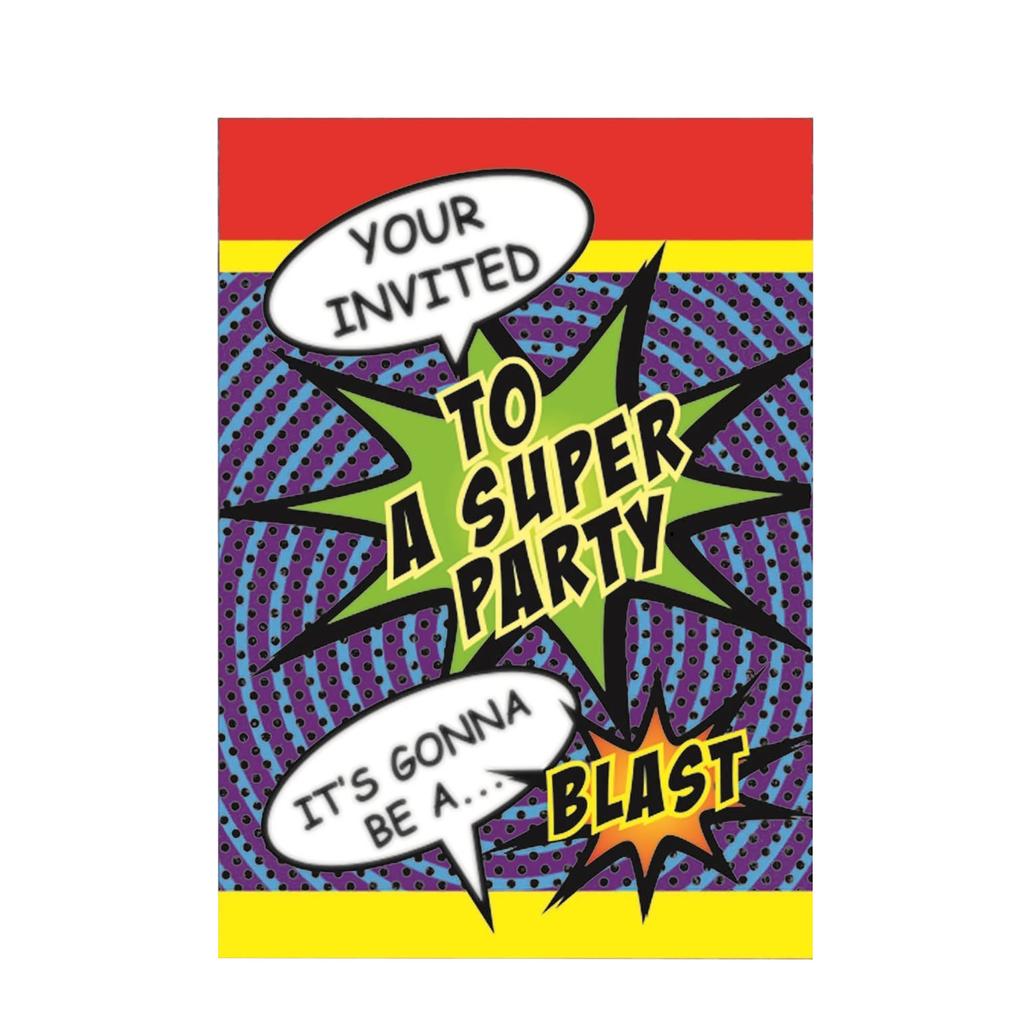 Bristol Novelty Superhelt-festinvitasjoner (Pakke med 8)