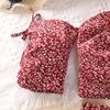 Girls Sets 8-12 Years Little Girl Red Floral Halter Top + Red Floral Skirt Korean Style Suits Summer Casual Clothes Sets