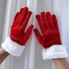 Red Velvet Christmas Gloves Thickened Full Finger Gloves Santa Claus Gloves  Christmas Costume