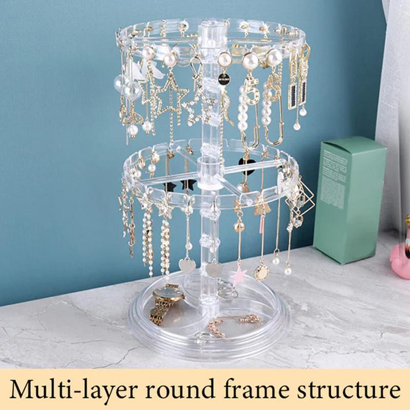 Earring Display 2 layers Earring Storage Rack 360 Degree Rotating Display Rack Rotating Jewelry Display Rack Home Organization