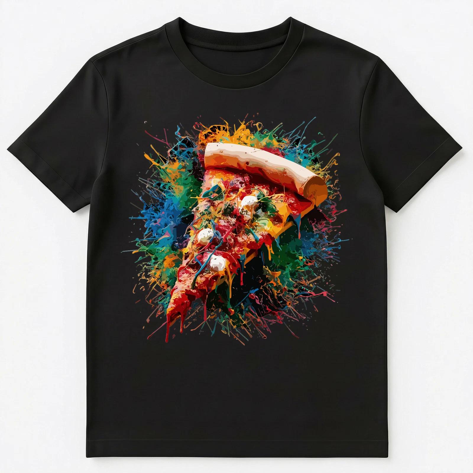 Colorful Paint Splash Pizza Slice Art Graphic Unisex T-Shirt 4XL
